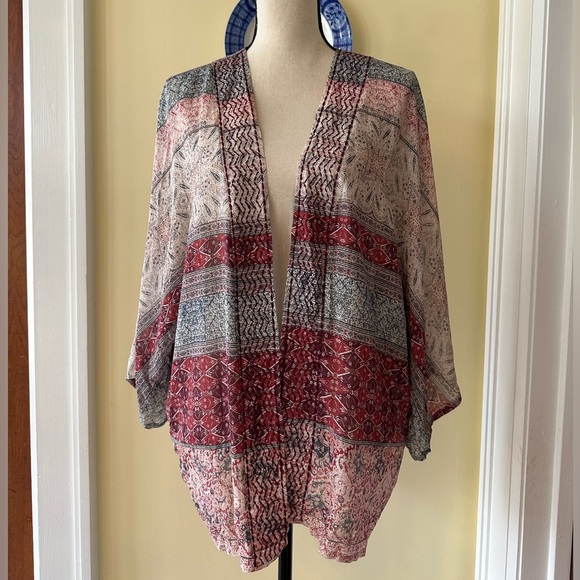 Garnet Hill | 100% Silk Boho Open Front Cardigan Kimono Cover Up - Picture 1 of 8